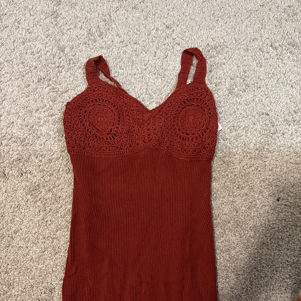 Red Crochet Bodcon Midi Dress